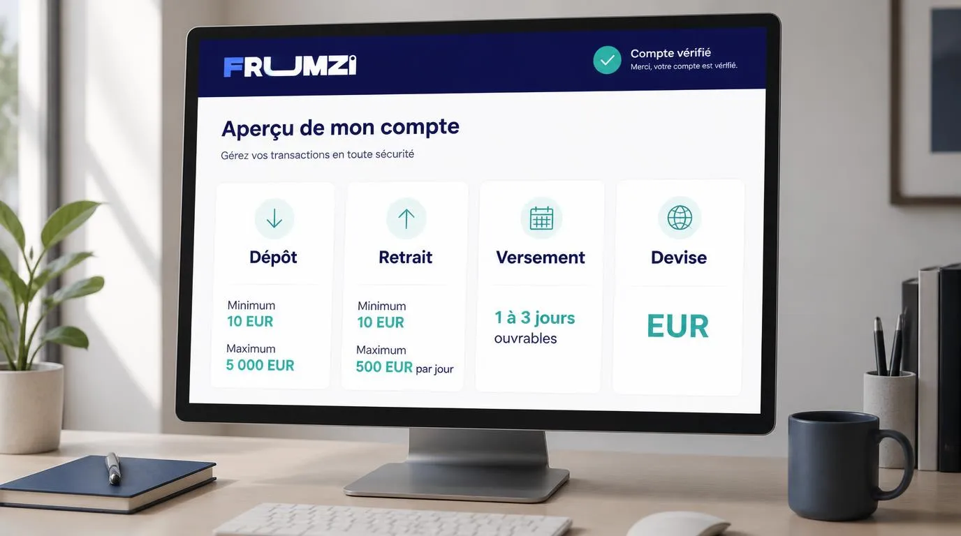 Tableau des limites de dépôt et de retrait en euros, avec le délai de versement d’un compte casino